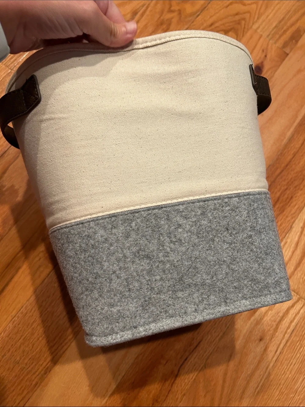 Thirty-one Gray Felt Storage Basket with Cream Trim